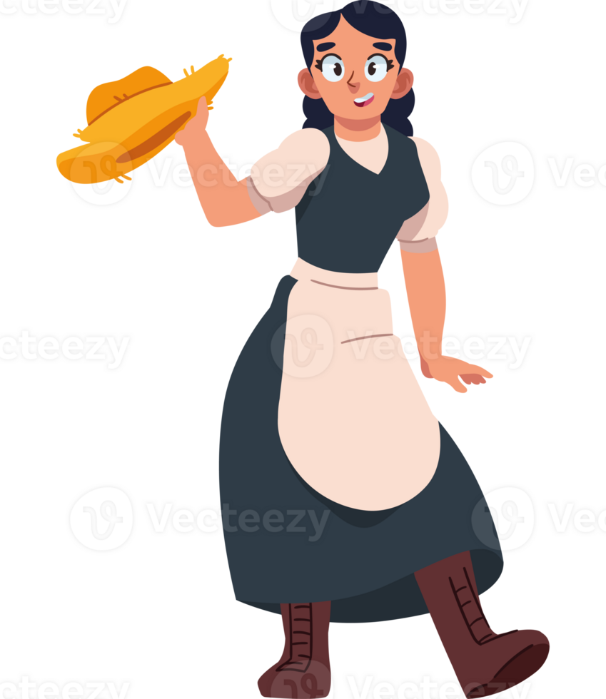 A cartoon woman holding a hat png