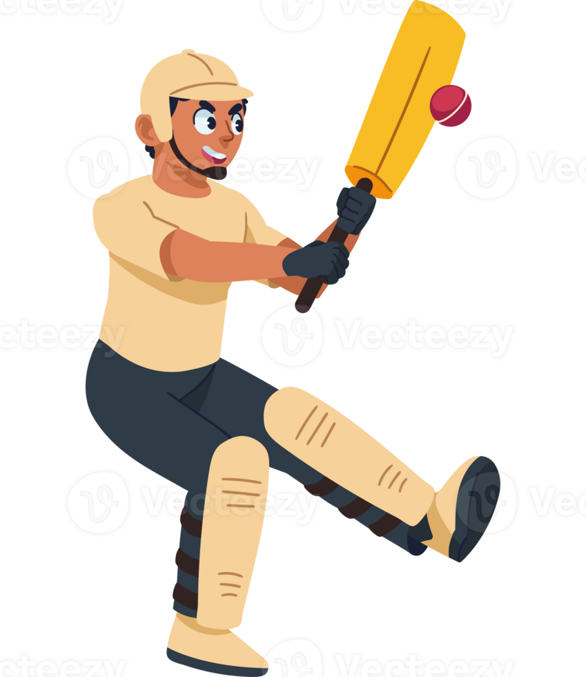 Cartoon man playing cricket with bat png