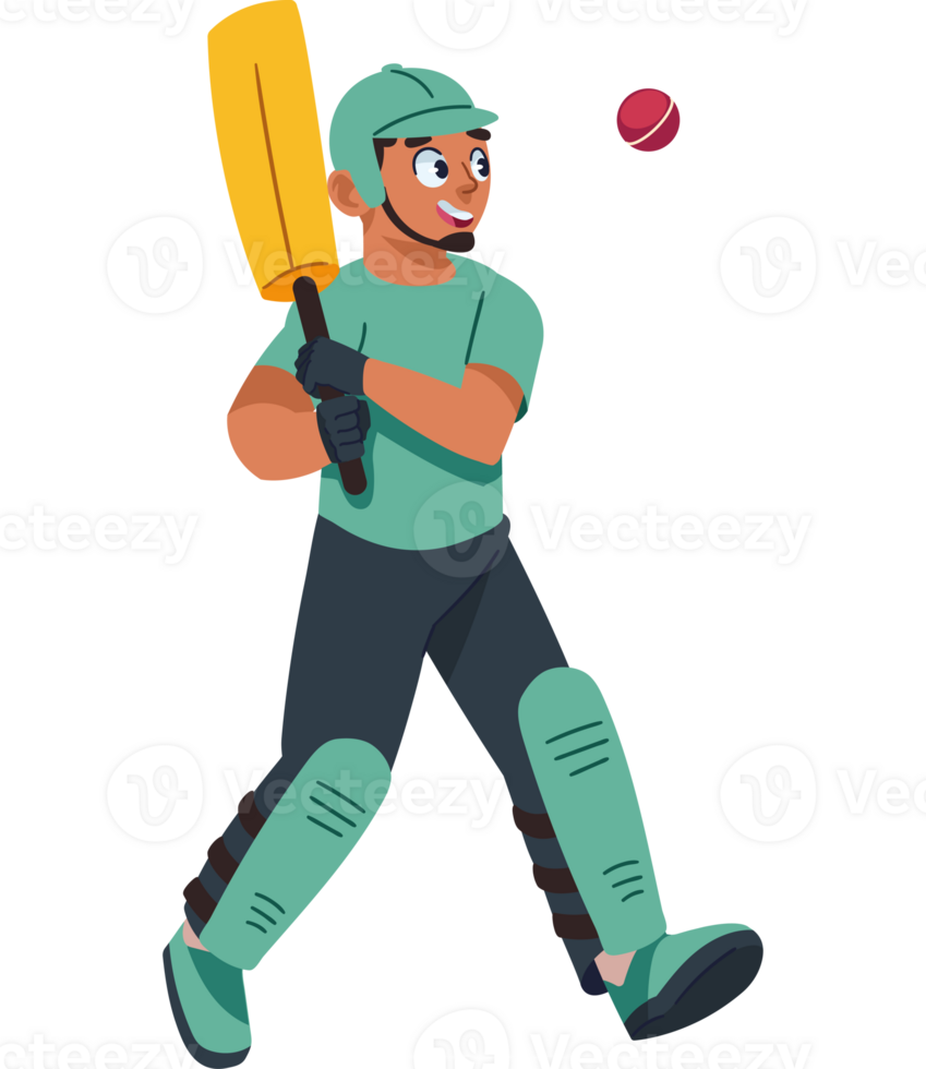 Cartoon man playing cricket with ball png