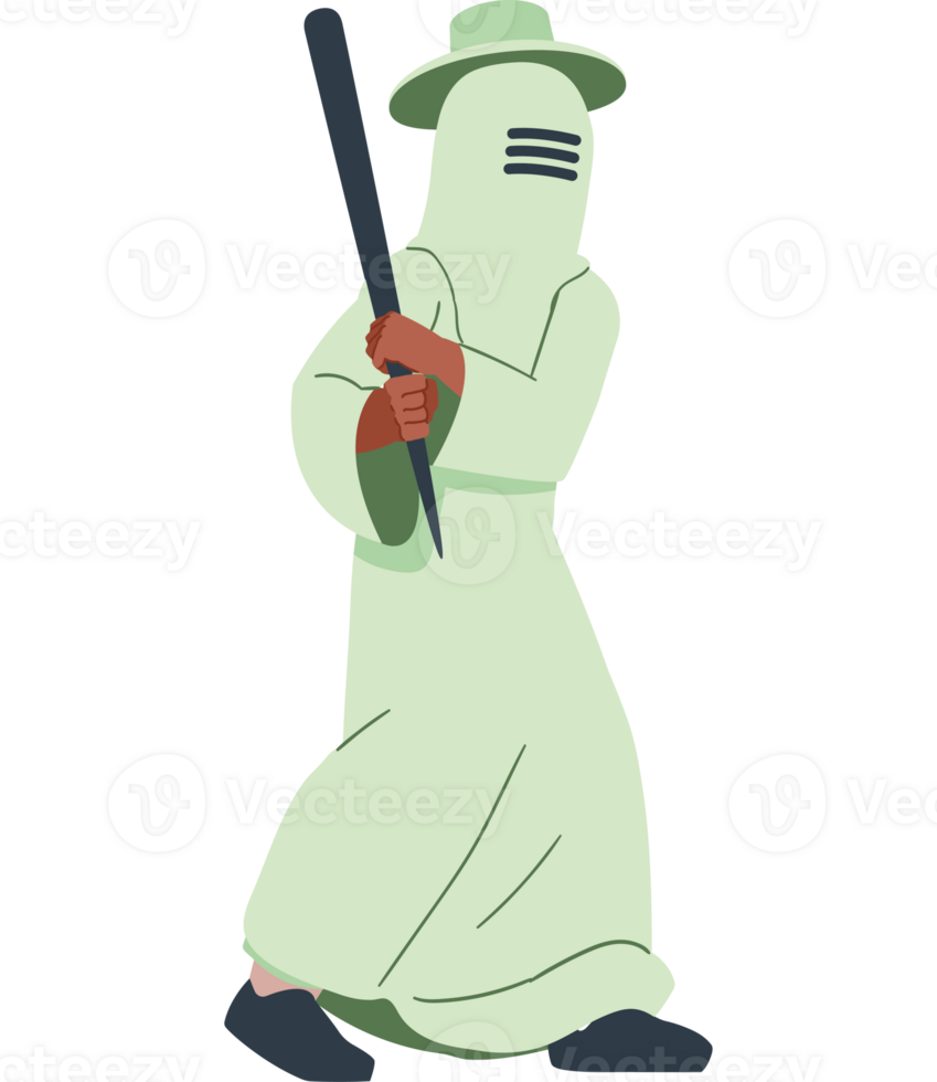 A cartoon man in a white robe holding a baseball bat png