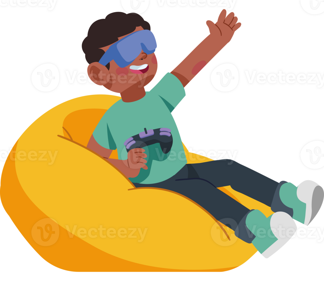 A boy sitting in a bean bag with a controller png