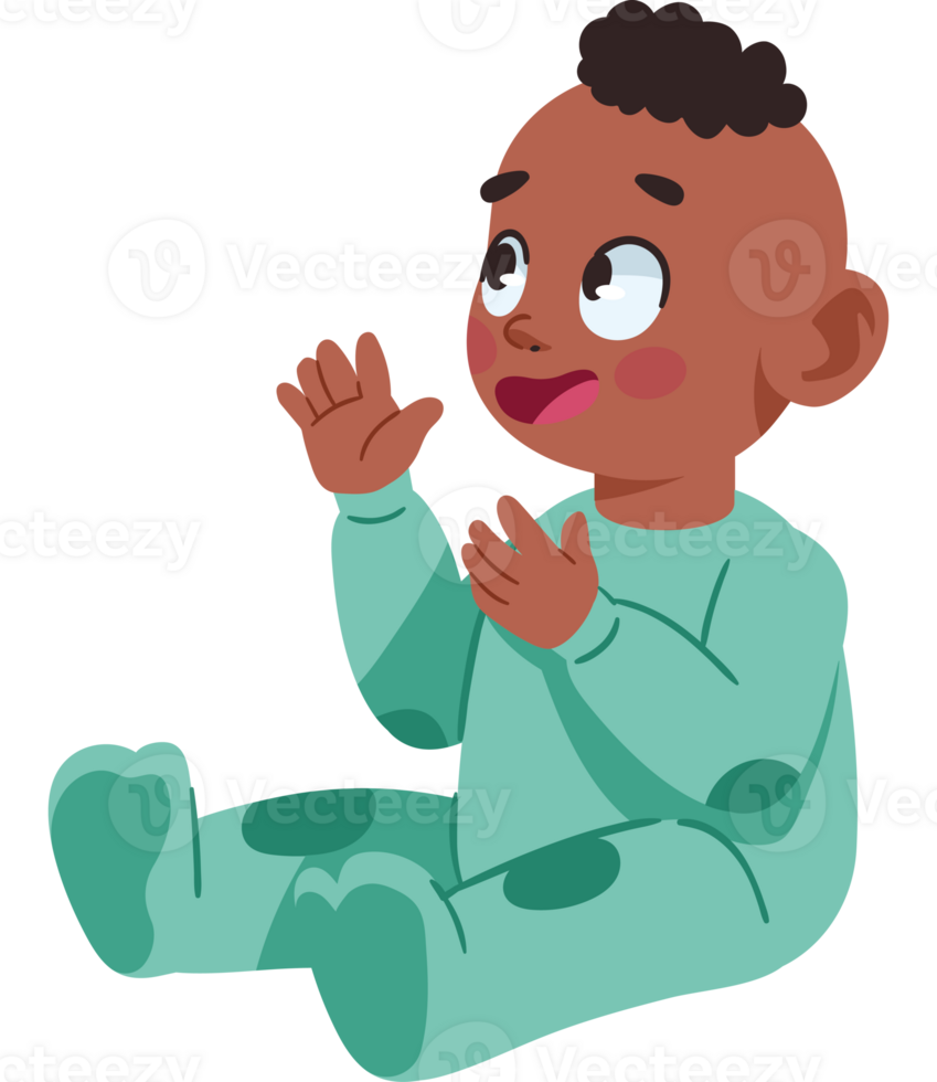 An illustration of a baby sitting on the floor with his hands up png