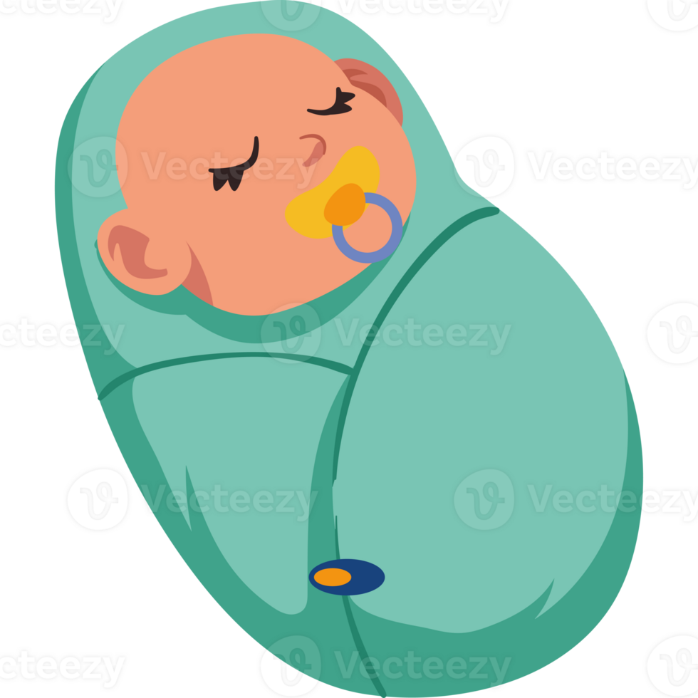 A baby in a green wrap with a pacifier png