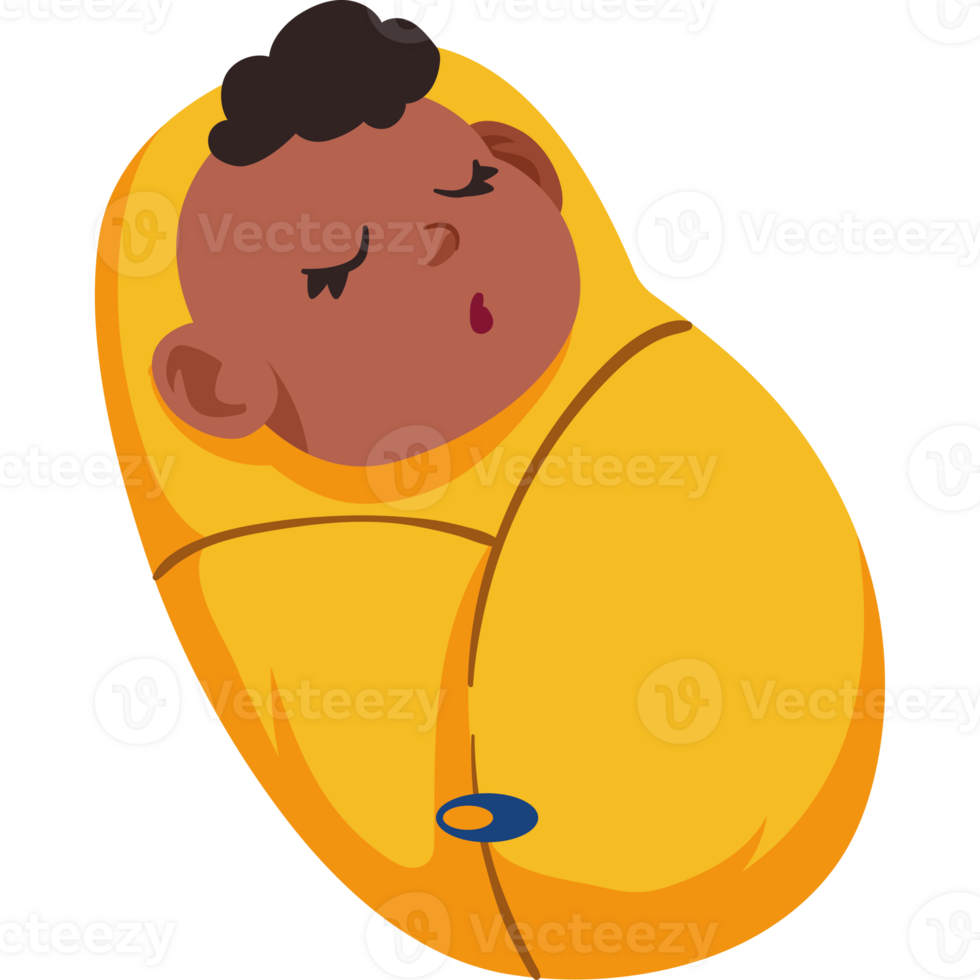 A cartoon baby in a yellow blanket png