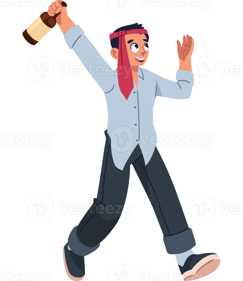 A cartoon pirate holding a bottle of wine png
