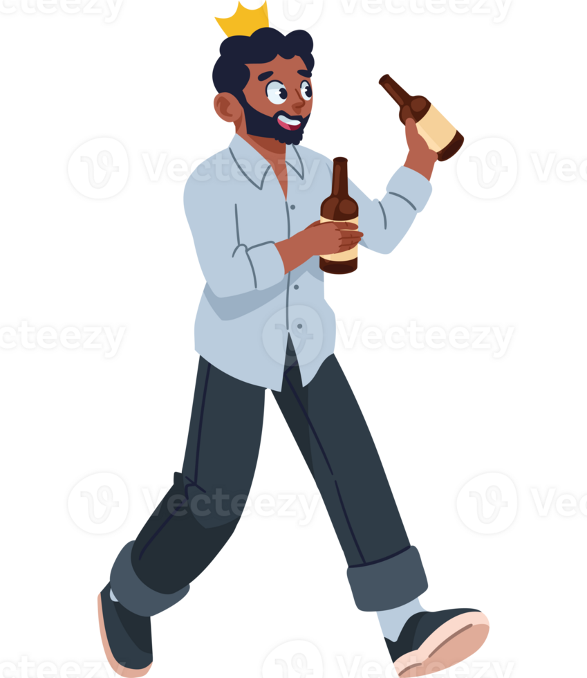 A cartoon man with a crown and beer png