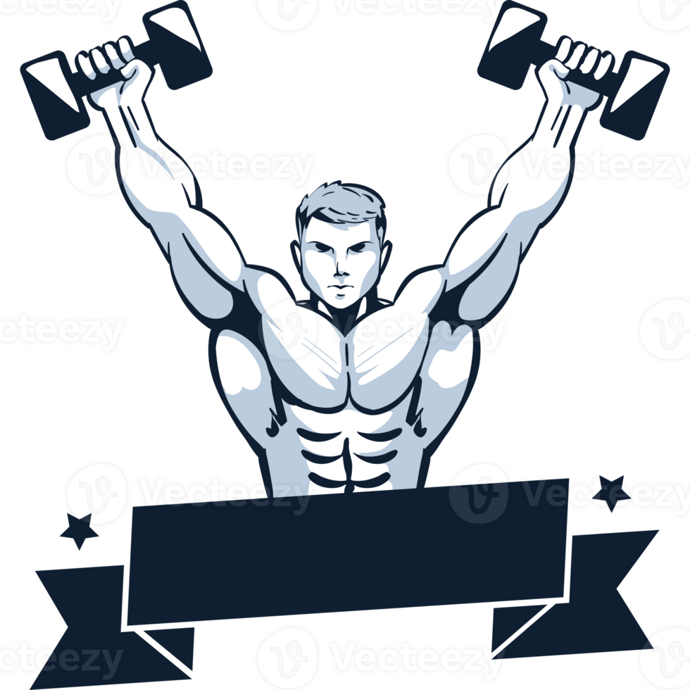 A man lifting weights with a banner on his chest png