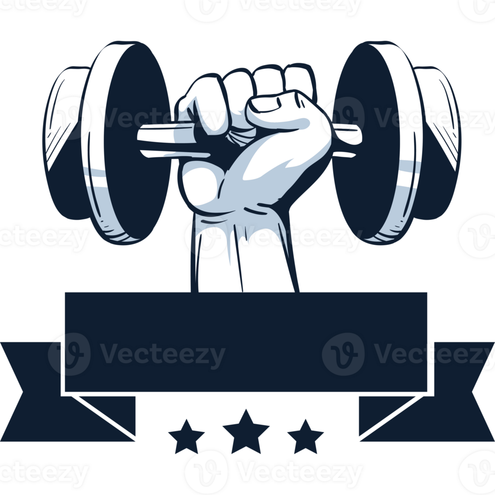 A hand holding a dumbbell with a ribbon around it png