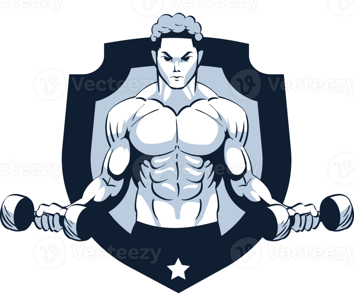 A man with a dumbbells on his shoulders png