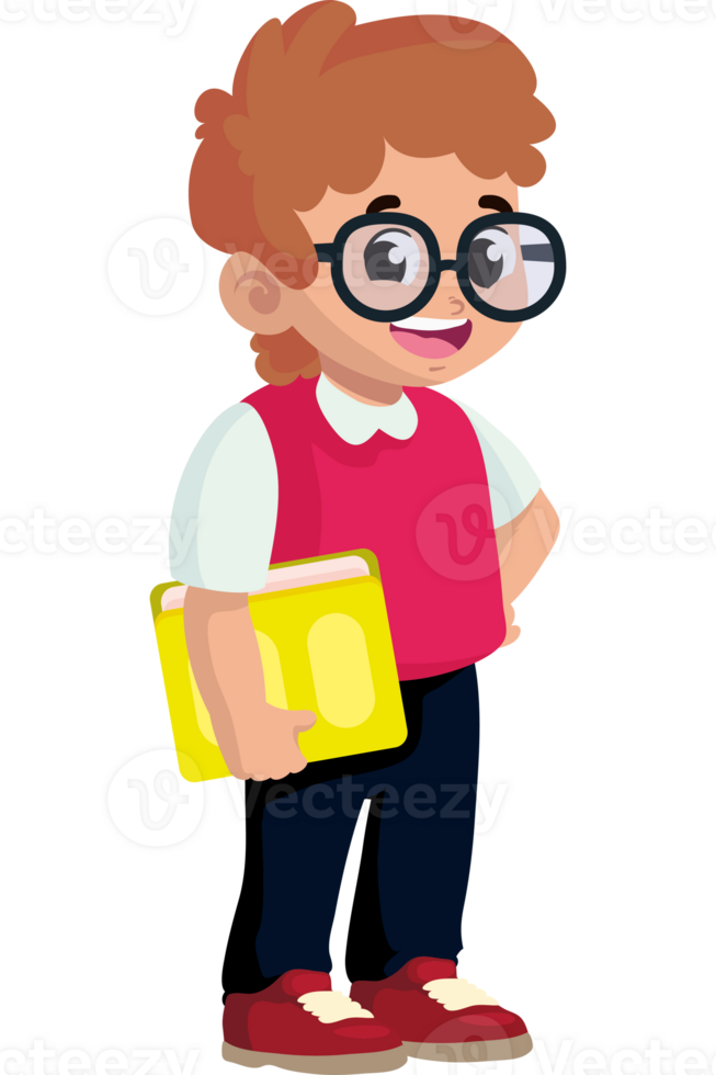 A cartoon boy with glasses and a book png