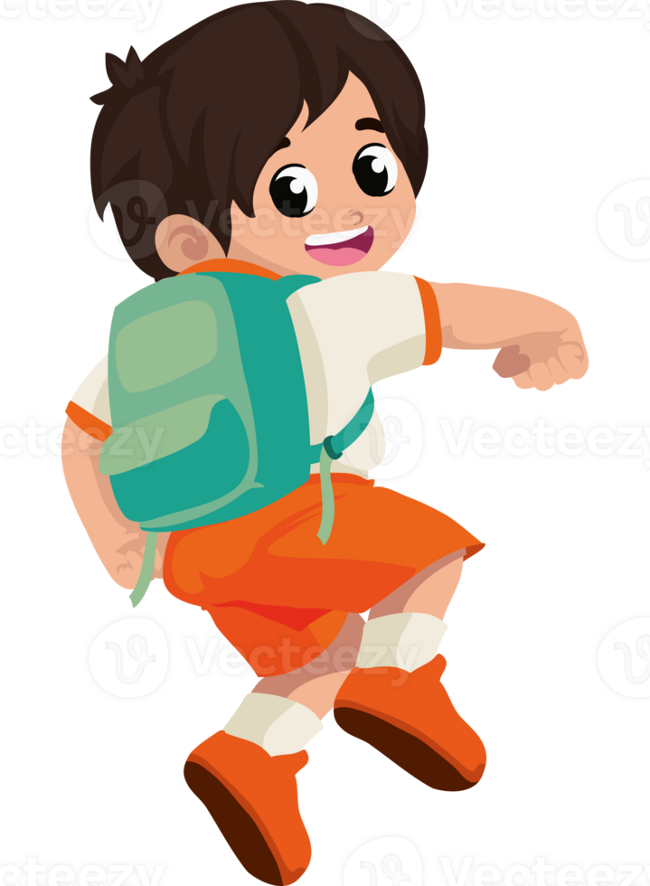 A cartoon boy with a backpack running png