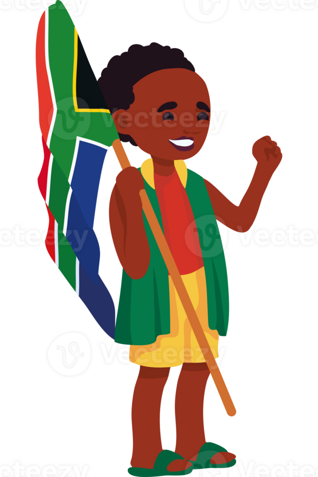 A cartoon boy holding a south african flag png