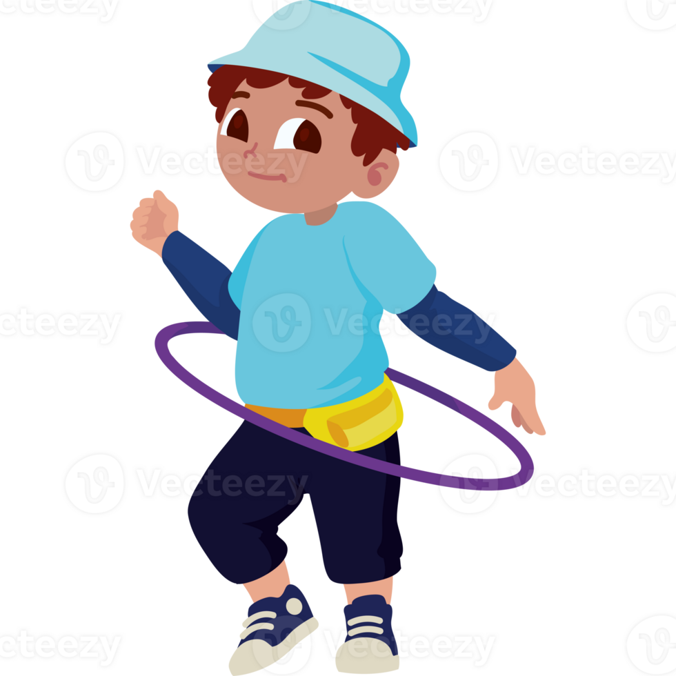 A cartoon boy playing with a hula hoop png