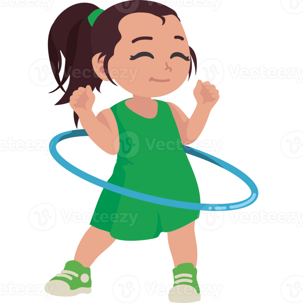A cartoon girl playing with a hula hoop png