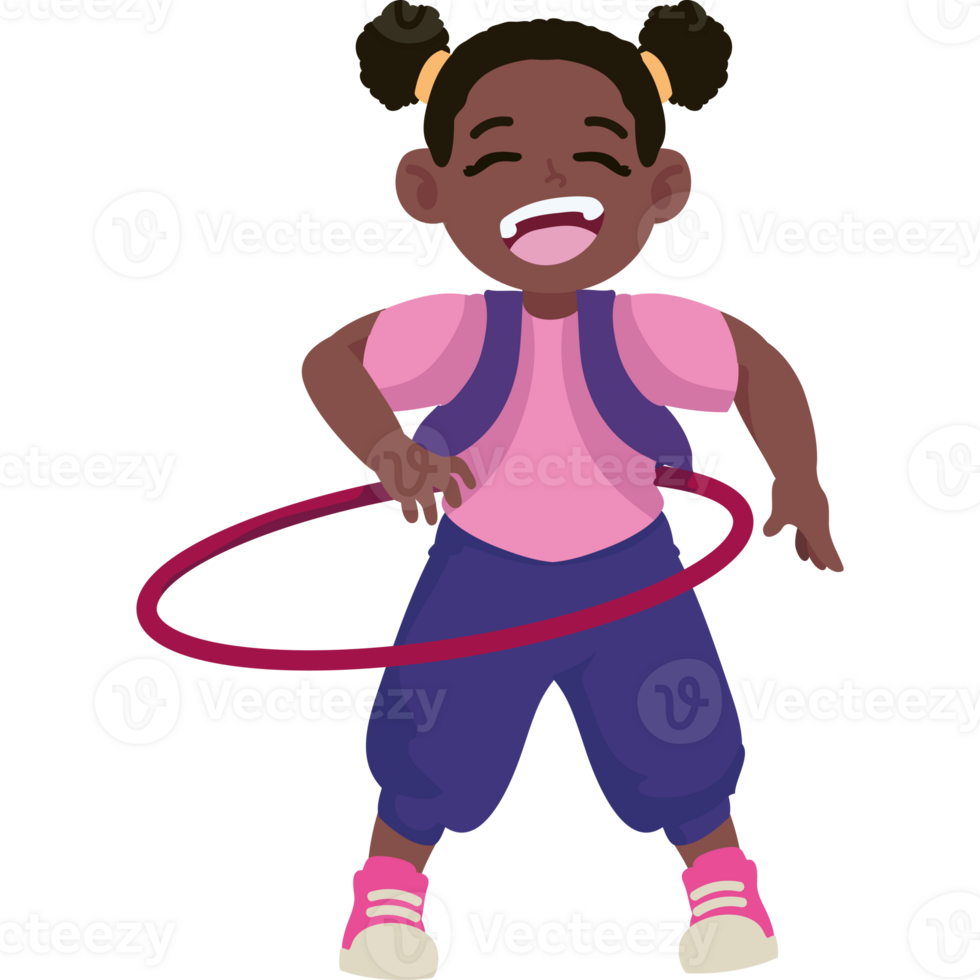 A cartoon girl playing with a hula hoop png