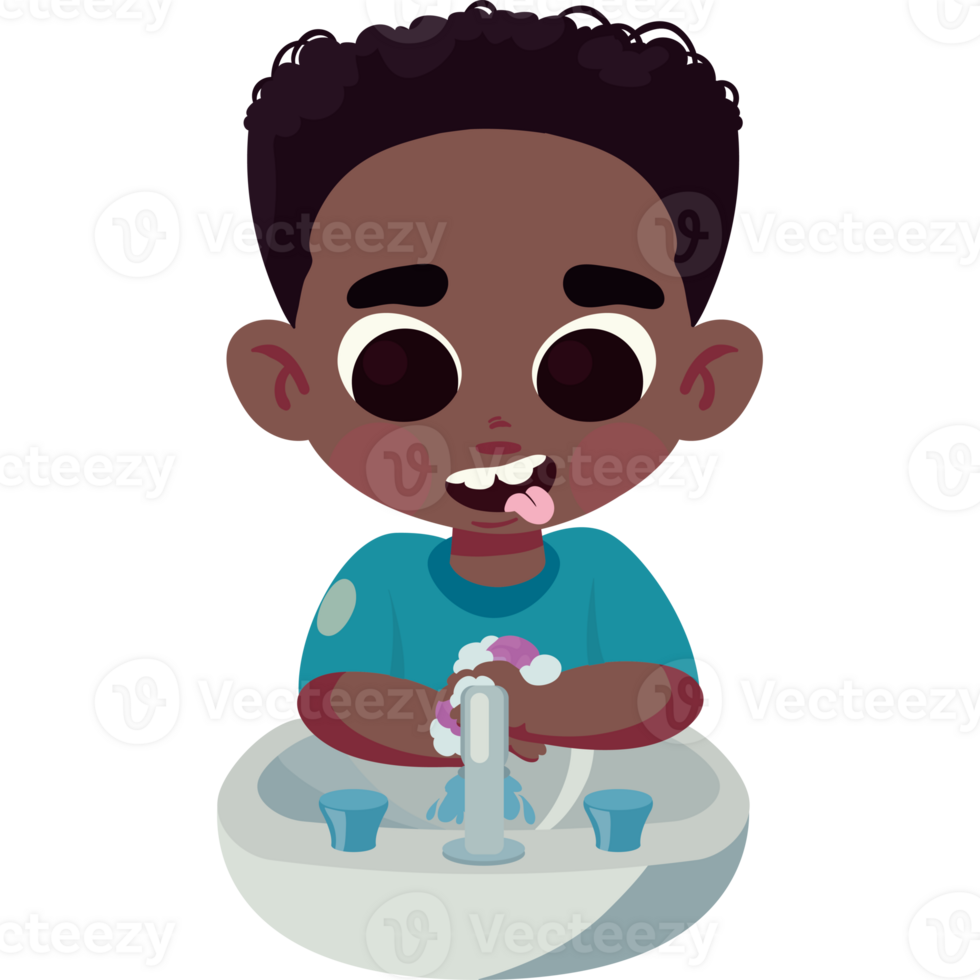 A cartoon boy washing his hands in the sink png
