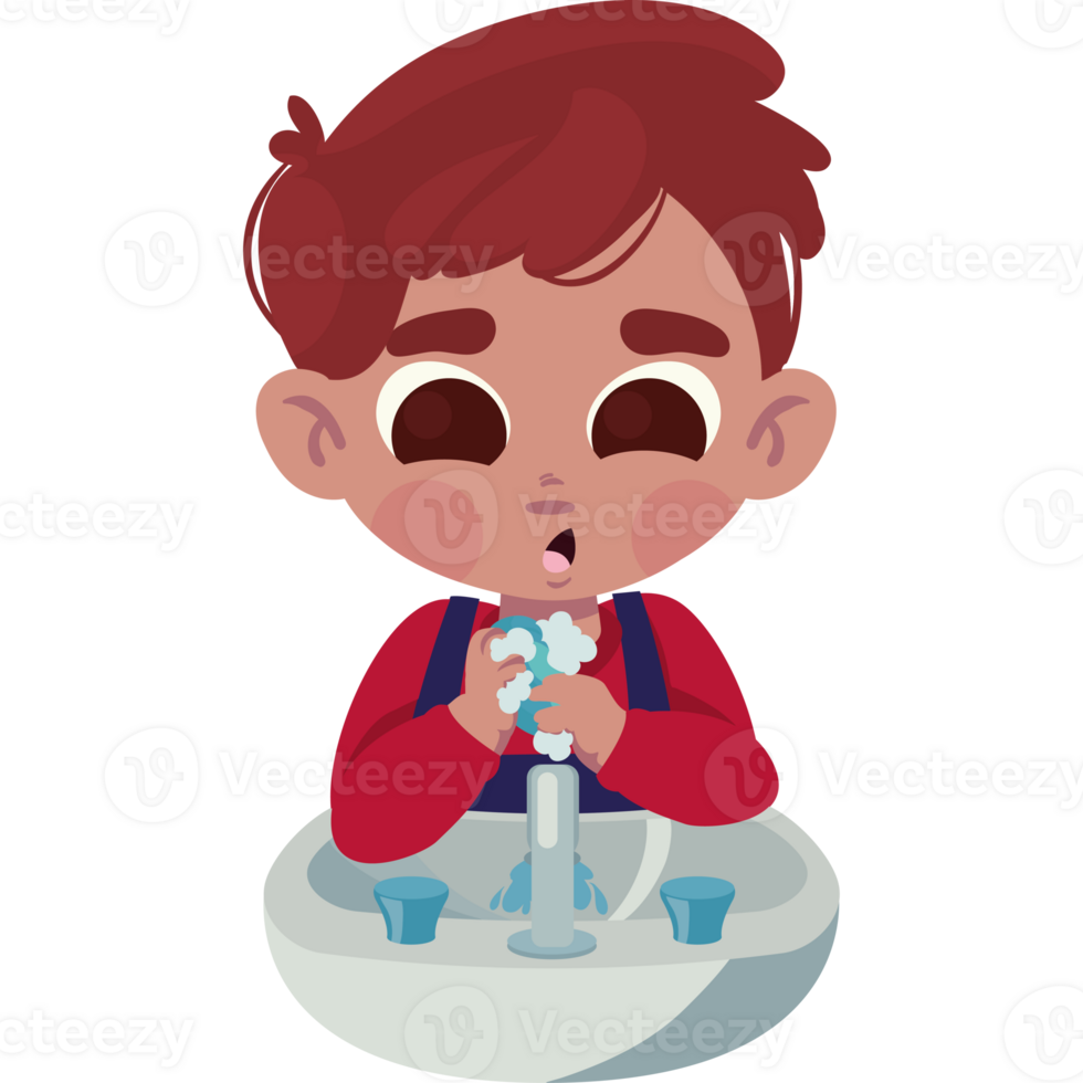 A cartoon boy washing his hands in the sink png