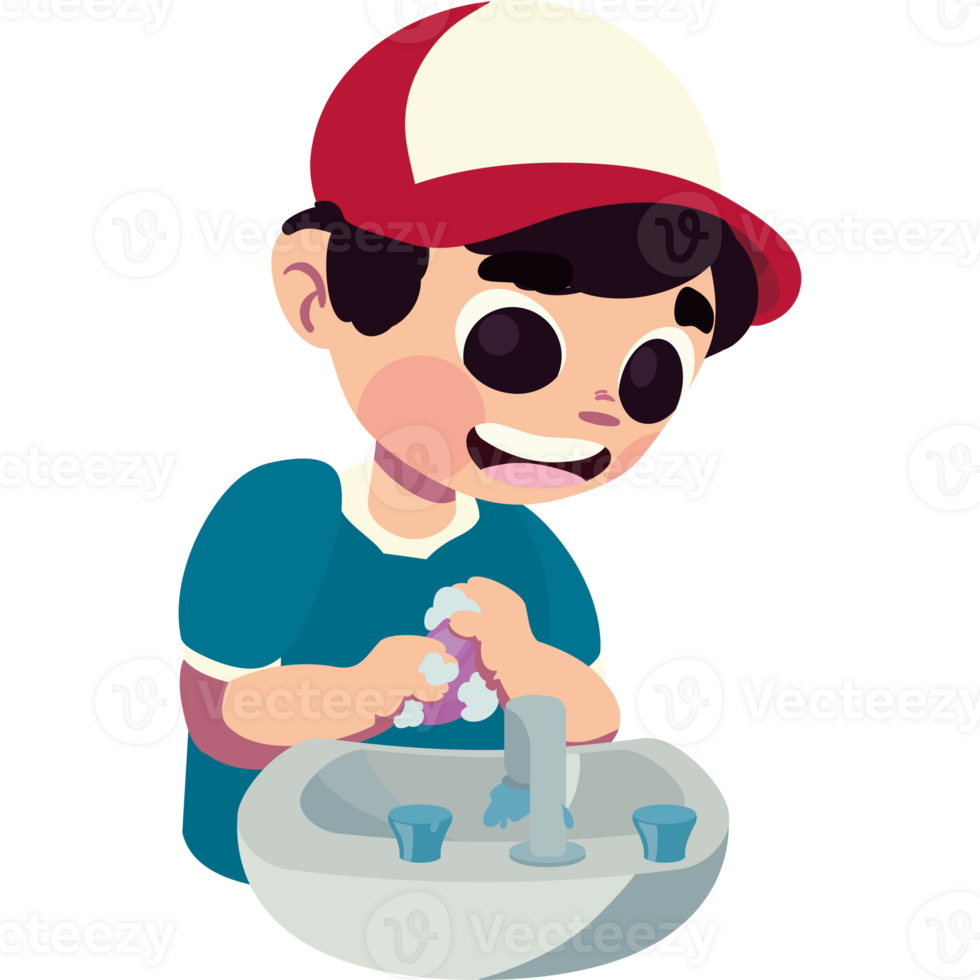 A cartoon boy washing his hands in the sink png