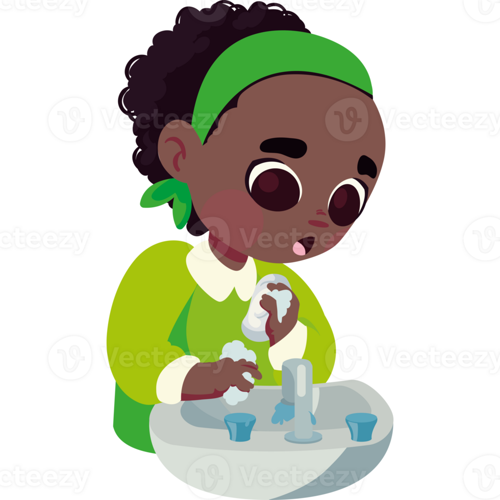 An illustration of a little girl washing her hands png