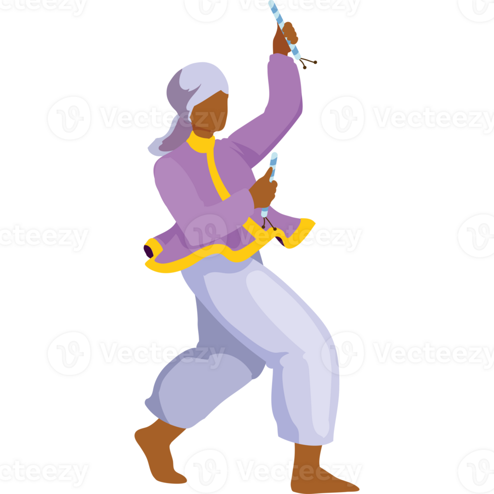 A cartoon man in a purple outfit holding a sword png