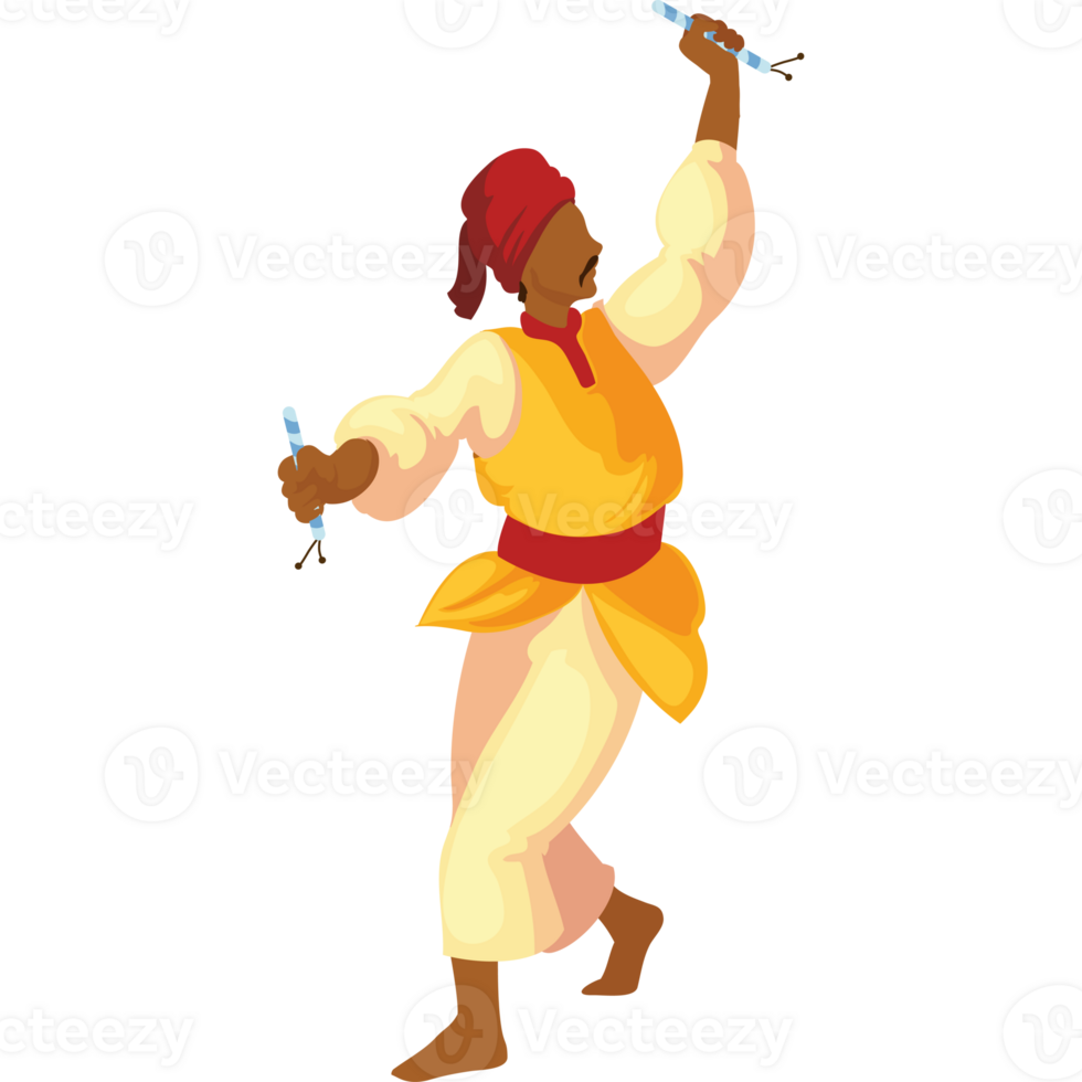 A cartoon man in a traditional outfit is dancing png