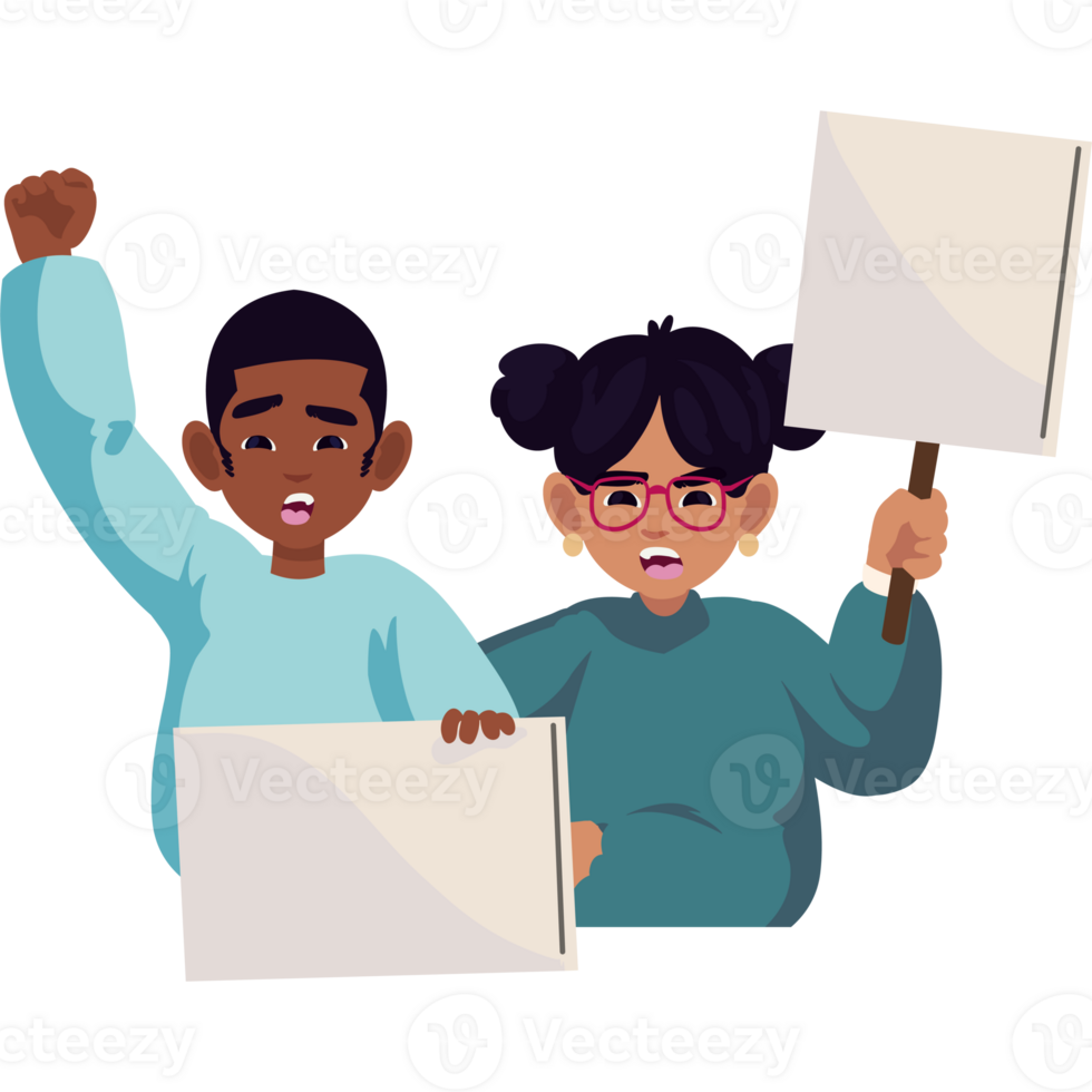 Two people holding signs and one is holding a blank sign png