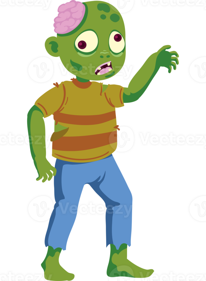 Cartoon zombie with a brain in his hand png