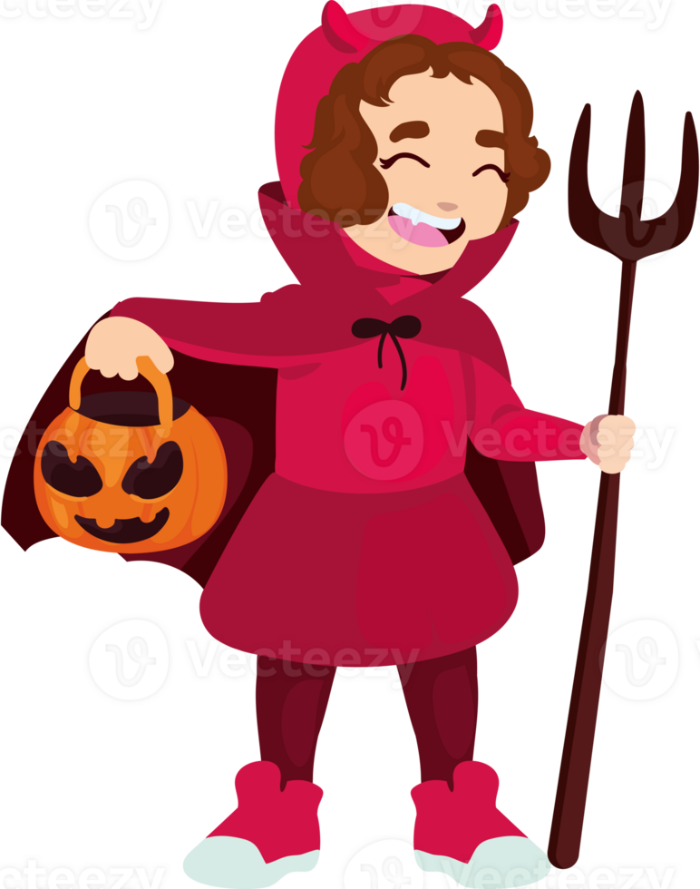 A cartoon devil holding a pumpkin and pitchfork png