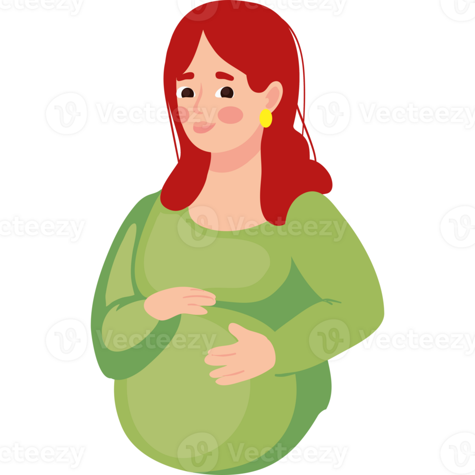 A pregnant woman with red hair and a green shirt png
