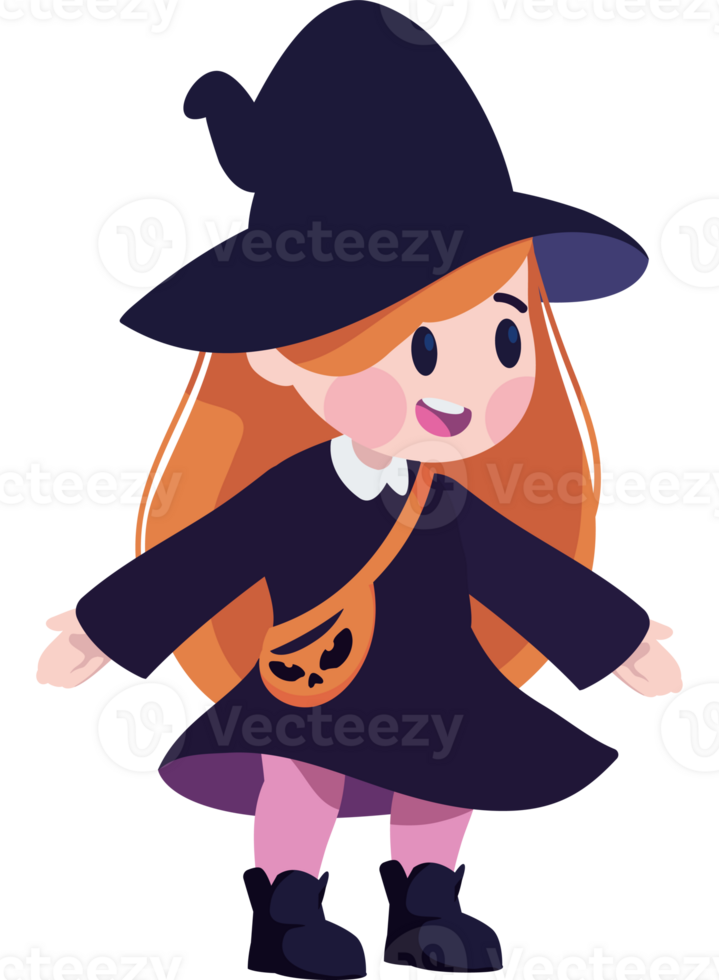 A cartoon witch with a hat and bag png