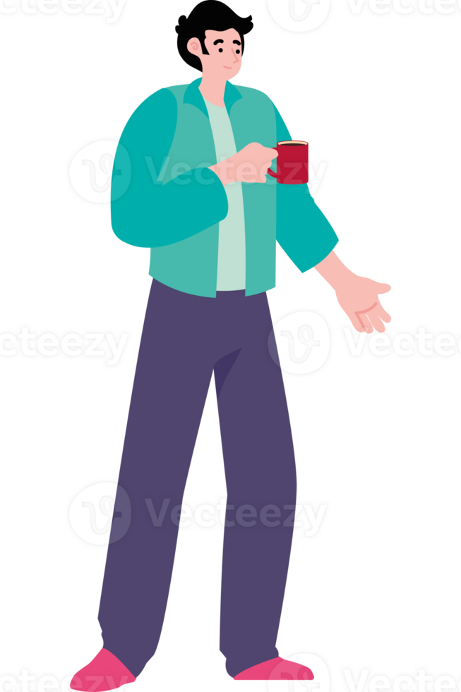 Man holding coffee and looking at something png