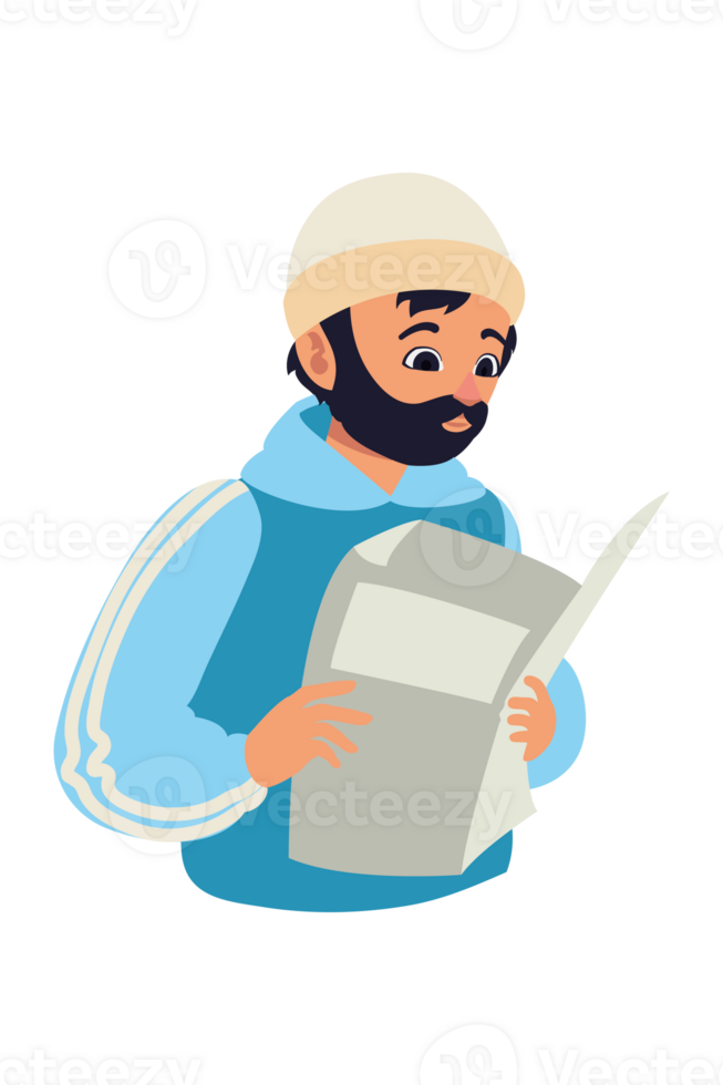 Cartoon man reading newspaper png