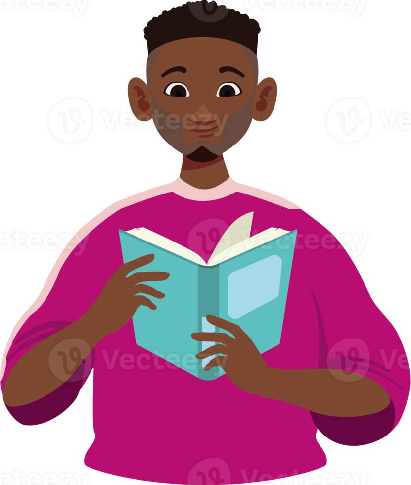 An animated black man reading a book png