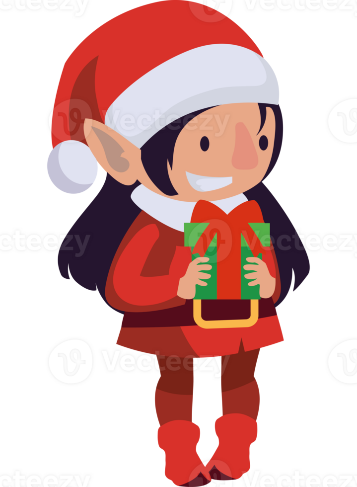 A cartoon elf holding a gift png