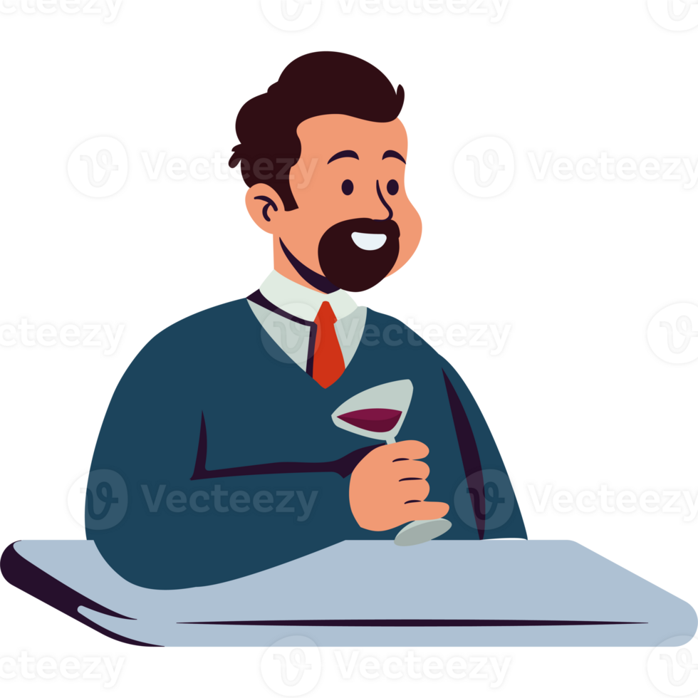 A man with a beard and tie holding a glass of wine png