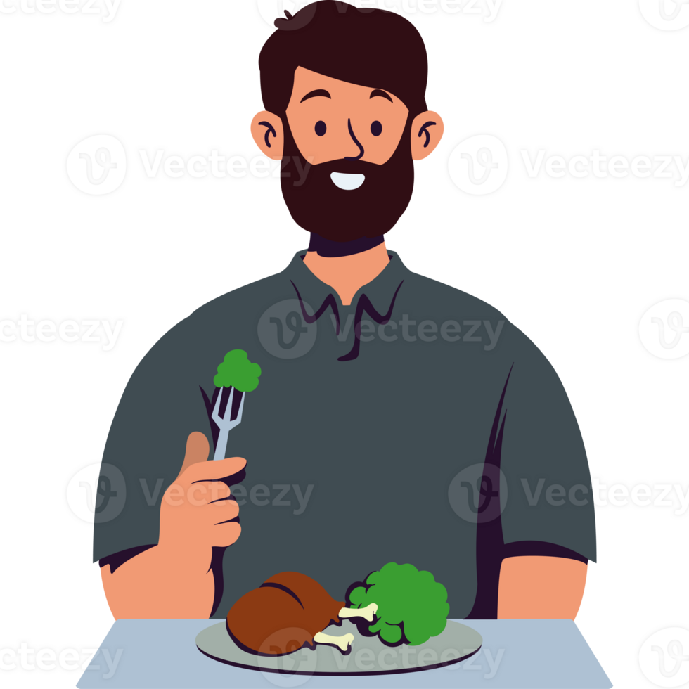 un' uomo con un' barba e un' forchetta è mangiare broccoli png