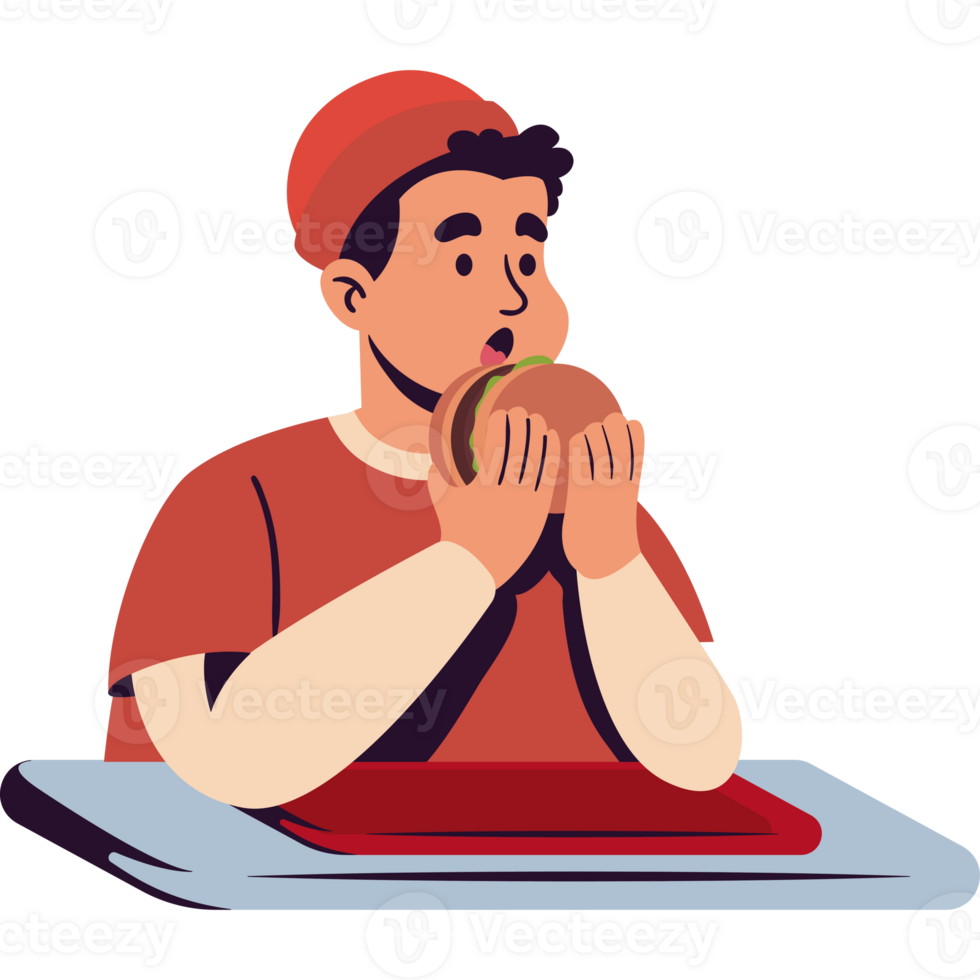 A man eating a hamburger in a restaurant png