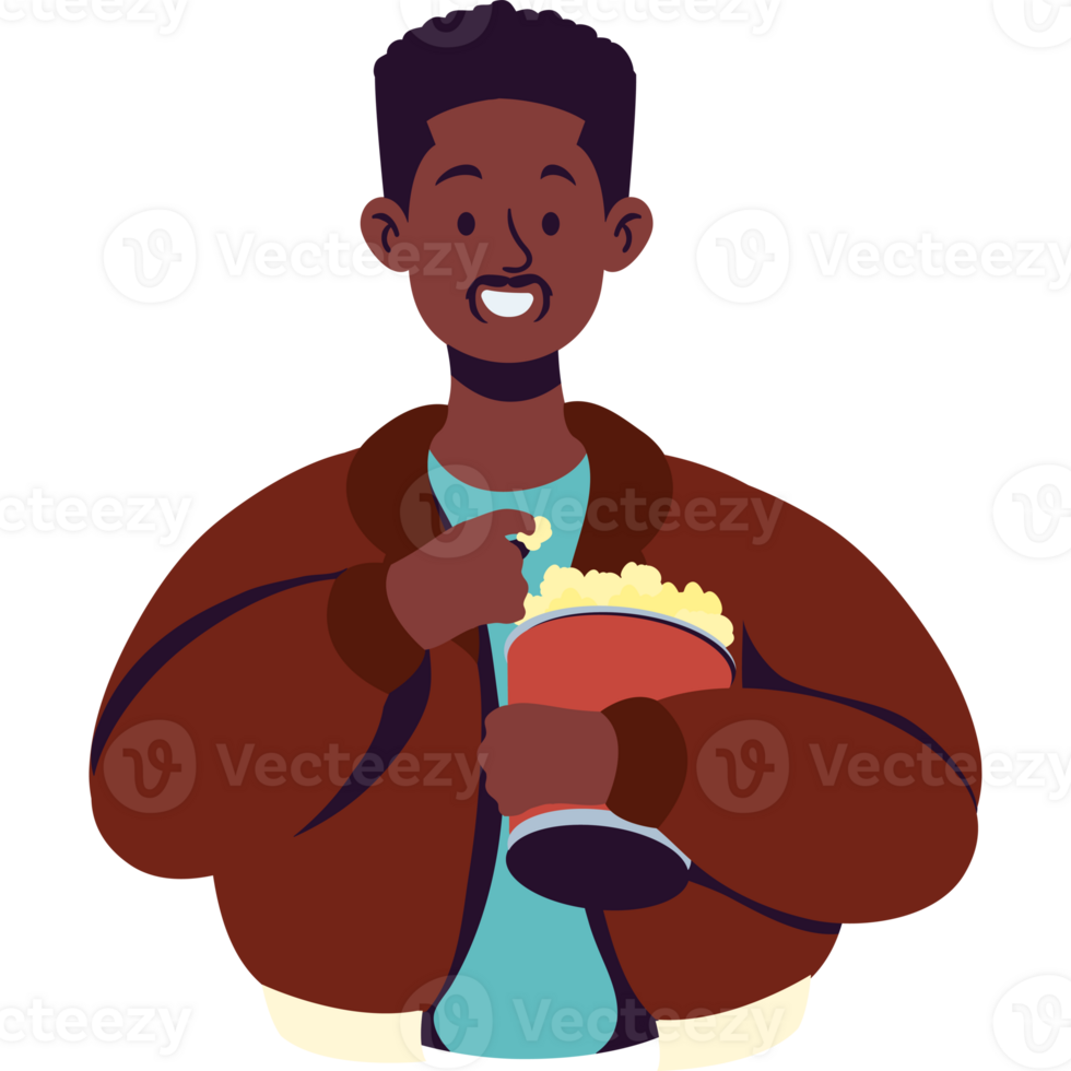 An illustration of a man holding popcorn png