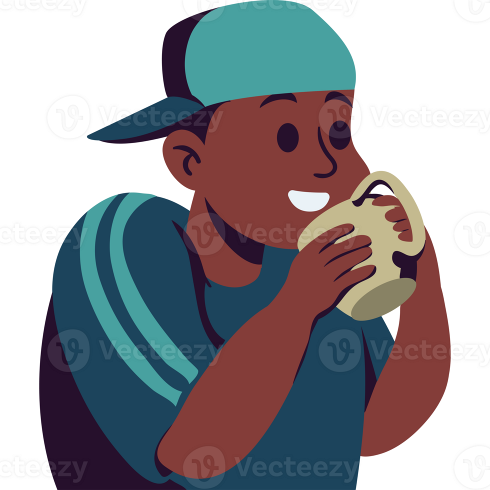 A man drinking a cup of coffee png