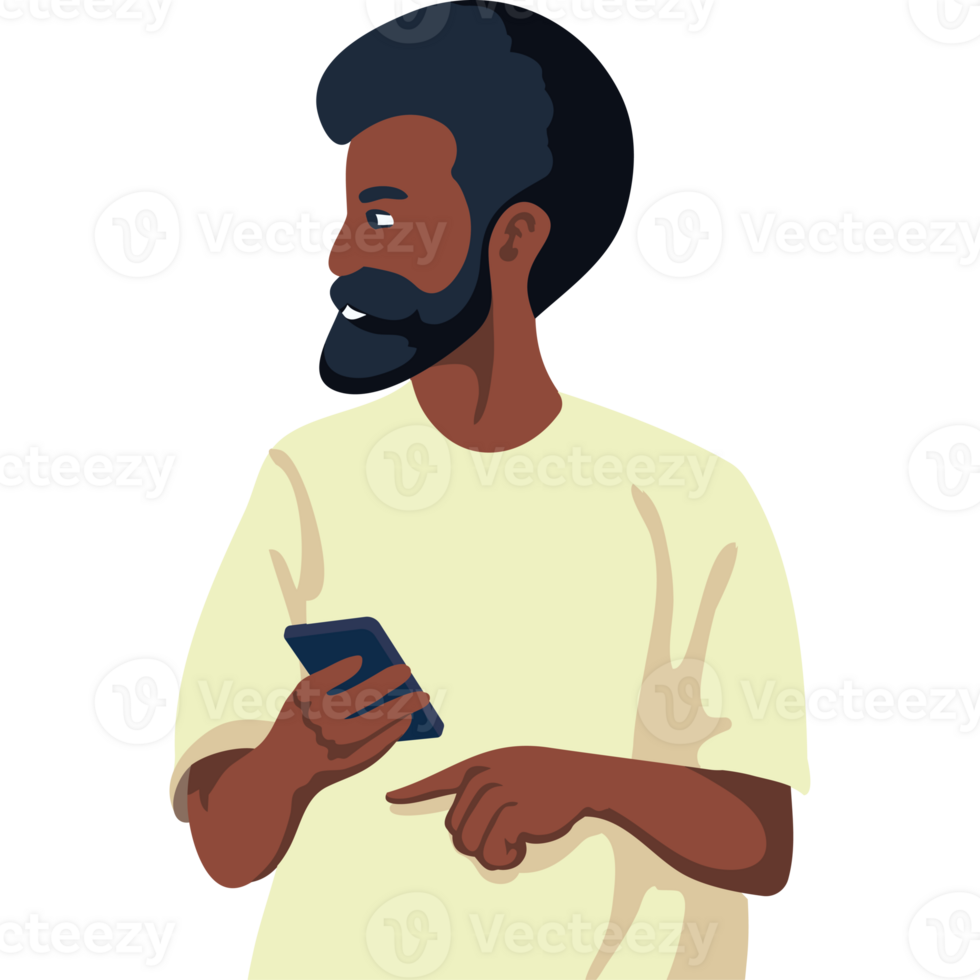 An illustration of a man with a beard and a phone png