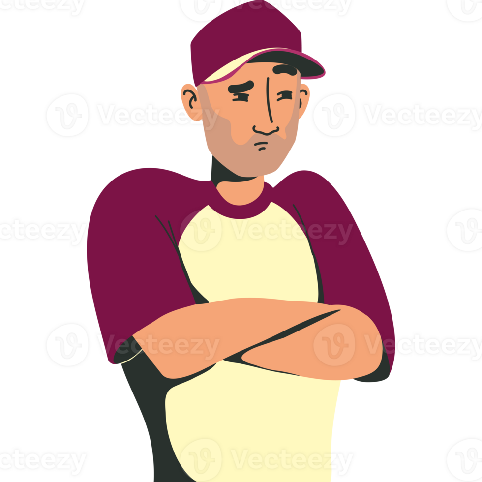A cartoon baseball player with his arms crossed png