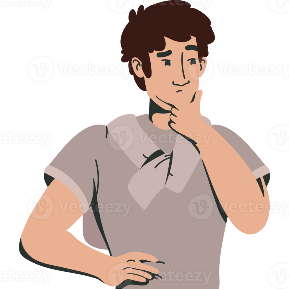 A cartoon man with his hand on his chin png
