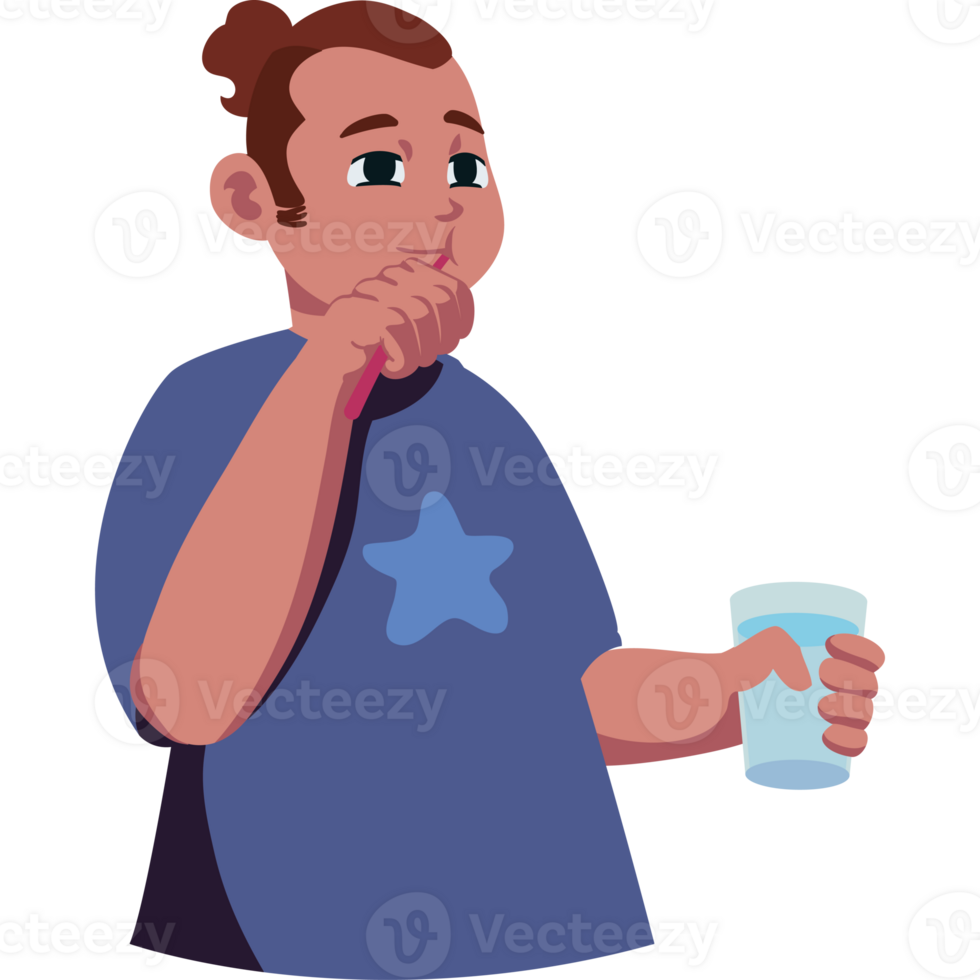 A man holding a glass of water and brushing his teeth png