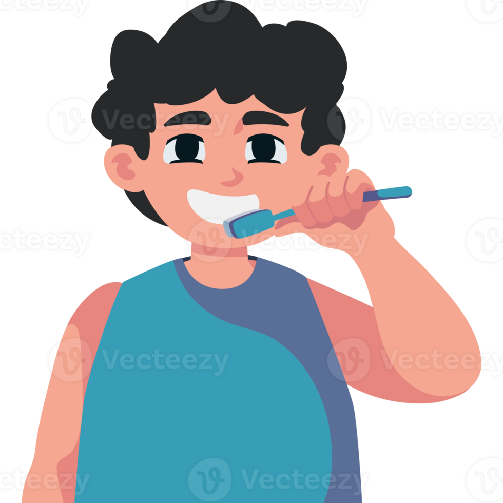 A boy brushing his teeth with a toothbrush png