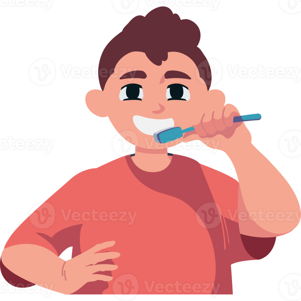 A boy brushing his teeth with a toothbrush png