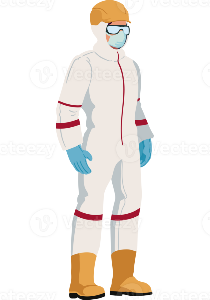 A man in a white protective suit and glasses png