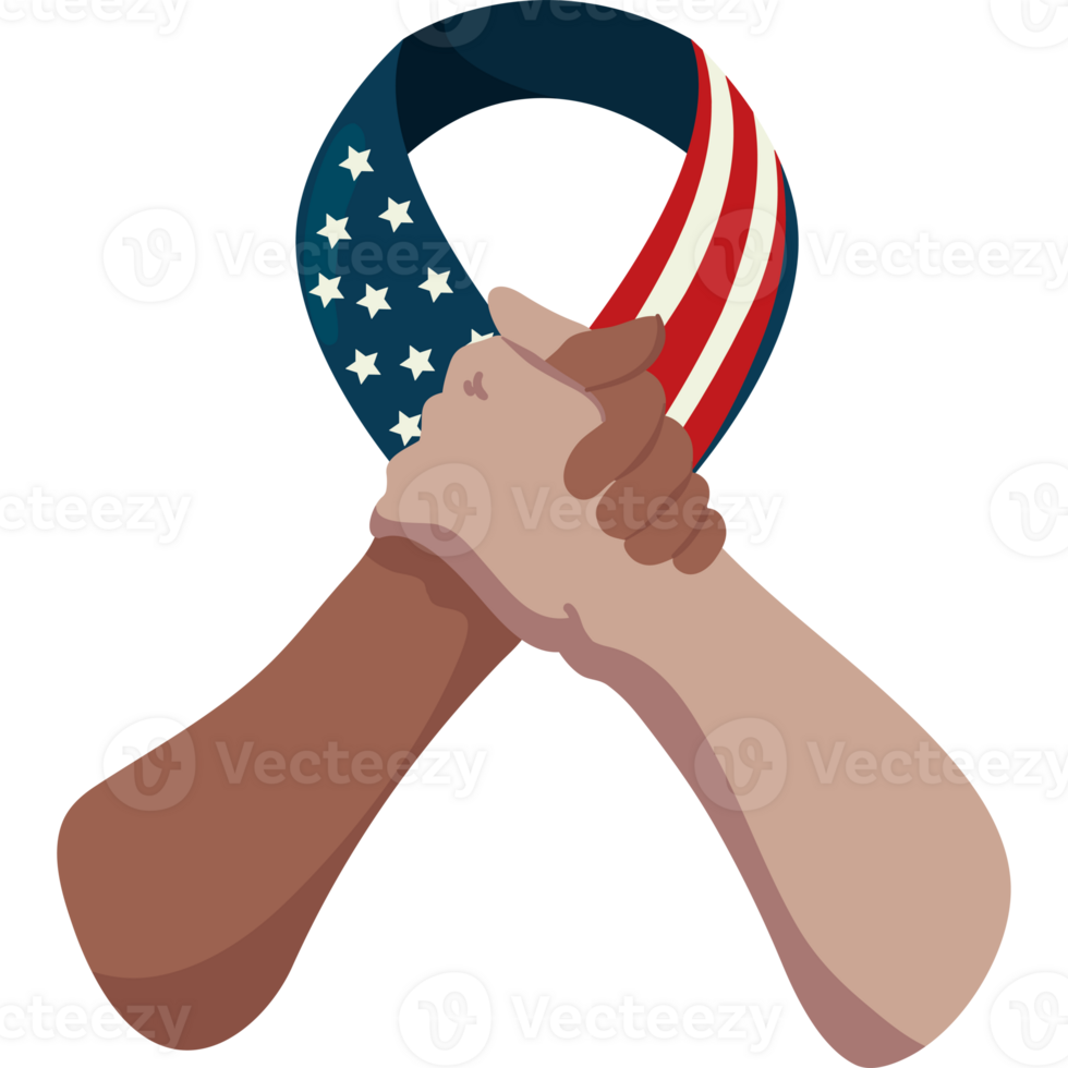 Two hands holding a ribbon with an american flag png