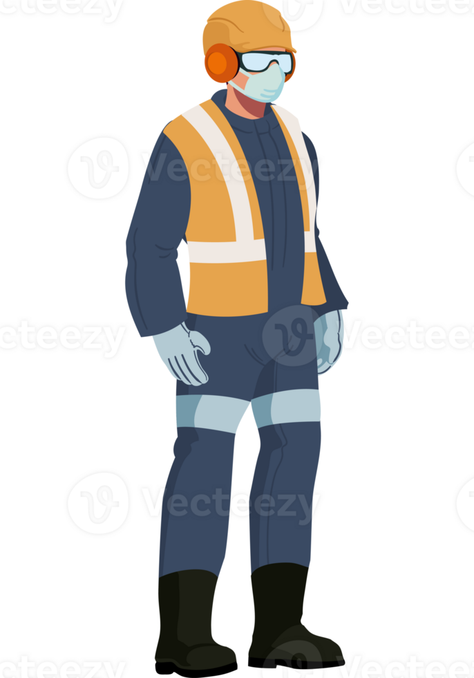 A cartoon man in a safety vest and safety glasses png