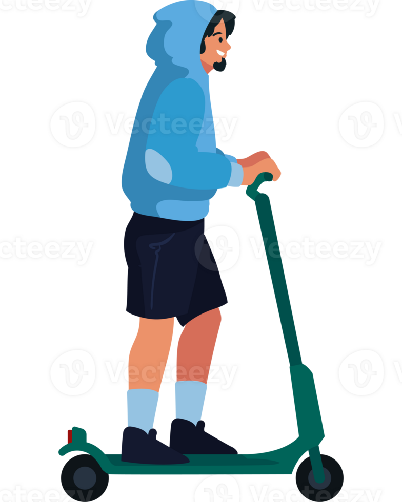 A man in a blue hoodie riding a scooter png