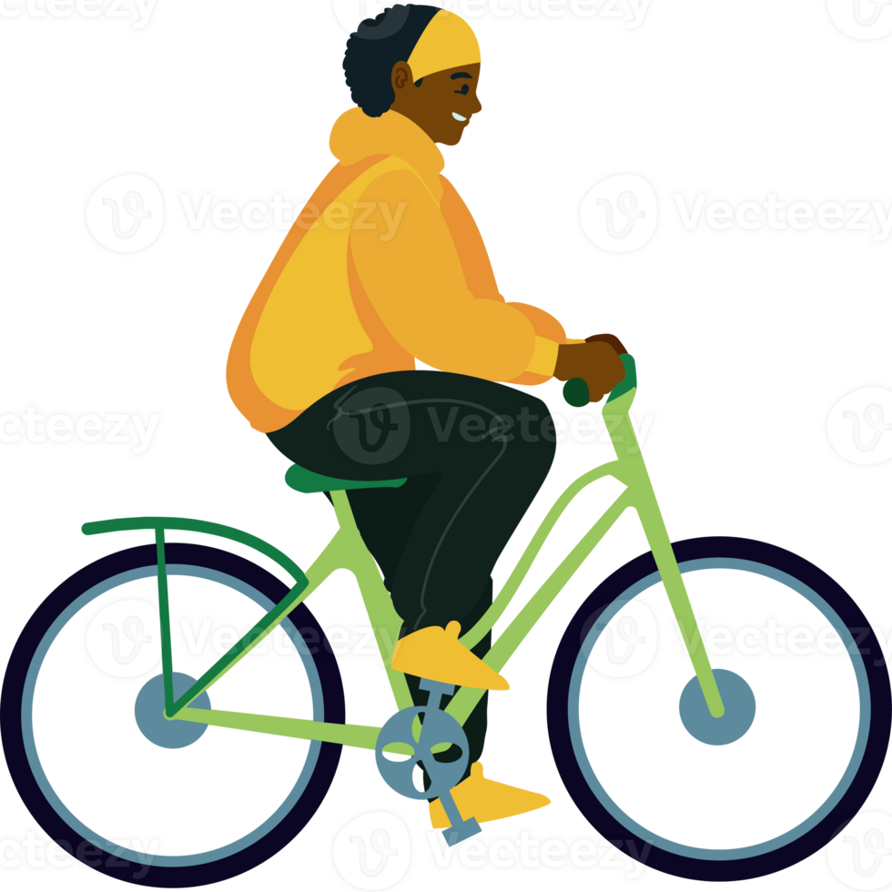 A person riding a bike in a yellow jacket png